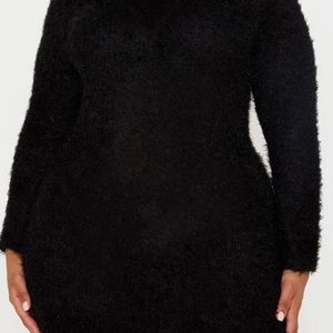 Black Fuzzy Knit Bodycon Dress